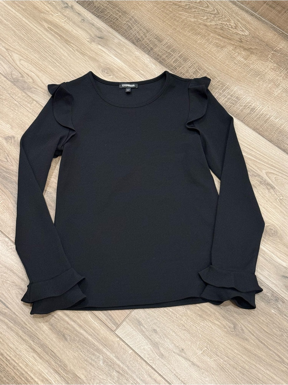 Express - Black Ruffled Long-Sleeve Top